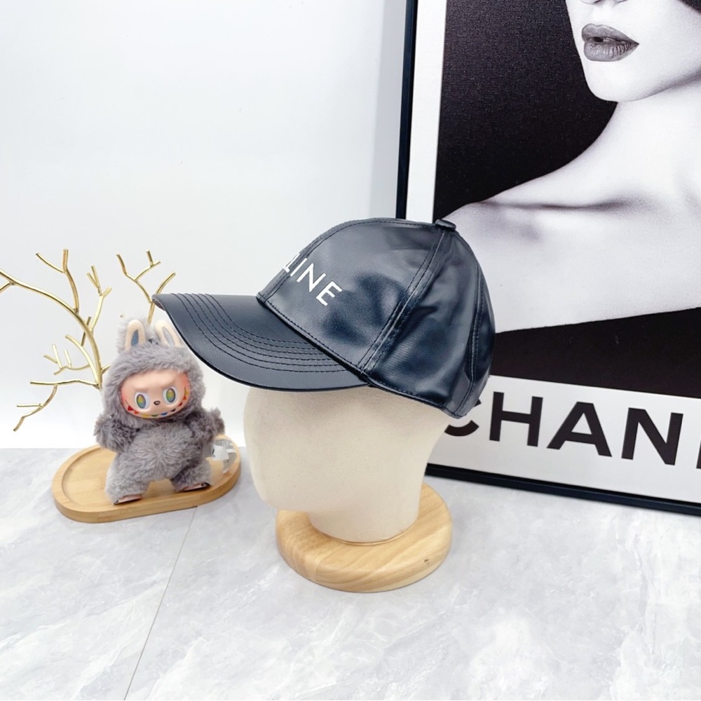 Celine black leather baseball cap